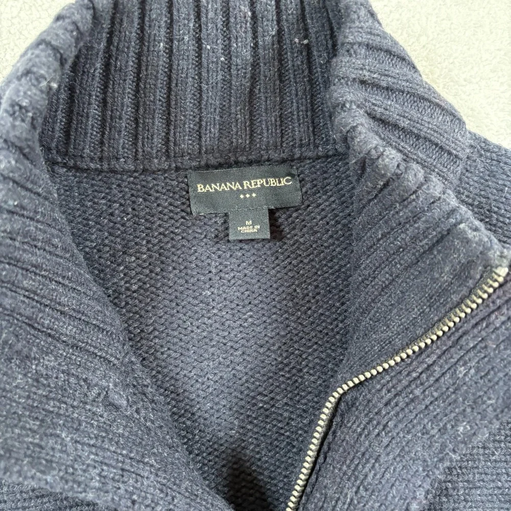 Banana Republic Cardigan Sweater Mens Medium Navy Blue Cotton Cozy Toggle‎ Front